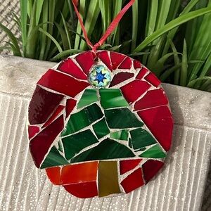 Handmade mosaic glass Christmas tree ornament NEW artisan piece